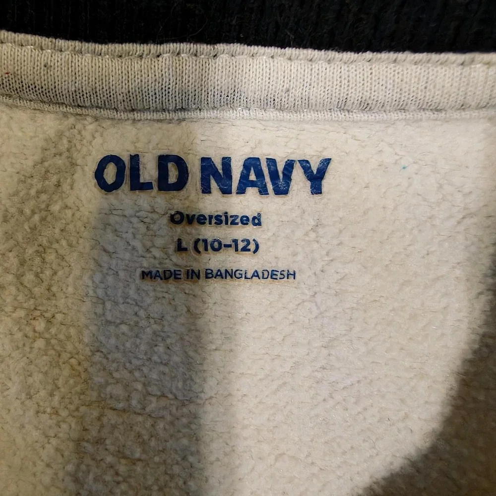 Old Navy Kids Oversized Running On Good Vibes Sweatshirt Cream Black L 10-12